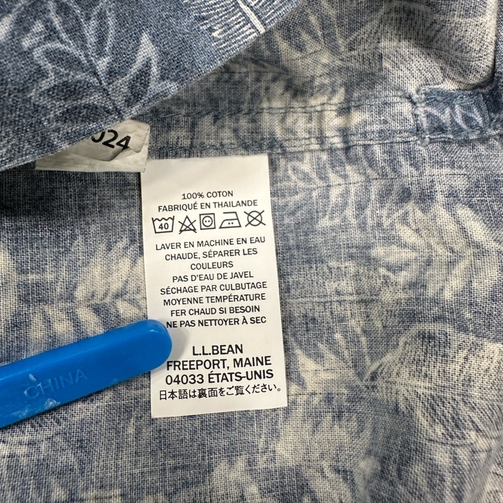 L.L. Bean Men's Tropics Shirt, Short-Sleeve Dark Blue Leaves Print size XL - Picture 5 of 6